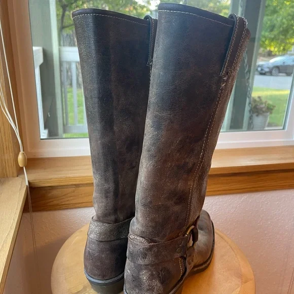 FRYE Harness 15R Brown Tall Knee High Biker Moto Motorcycle Boots - Picture 13 of 16